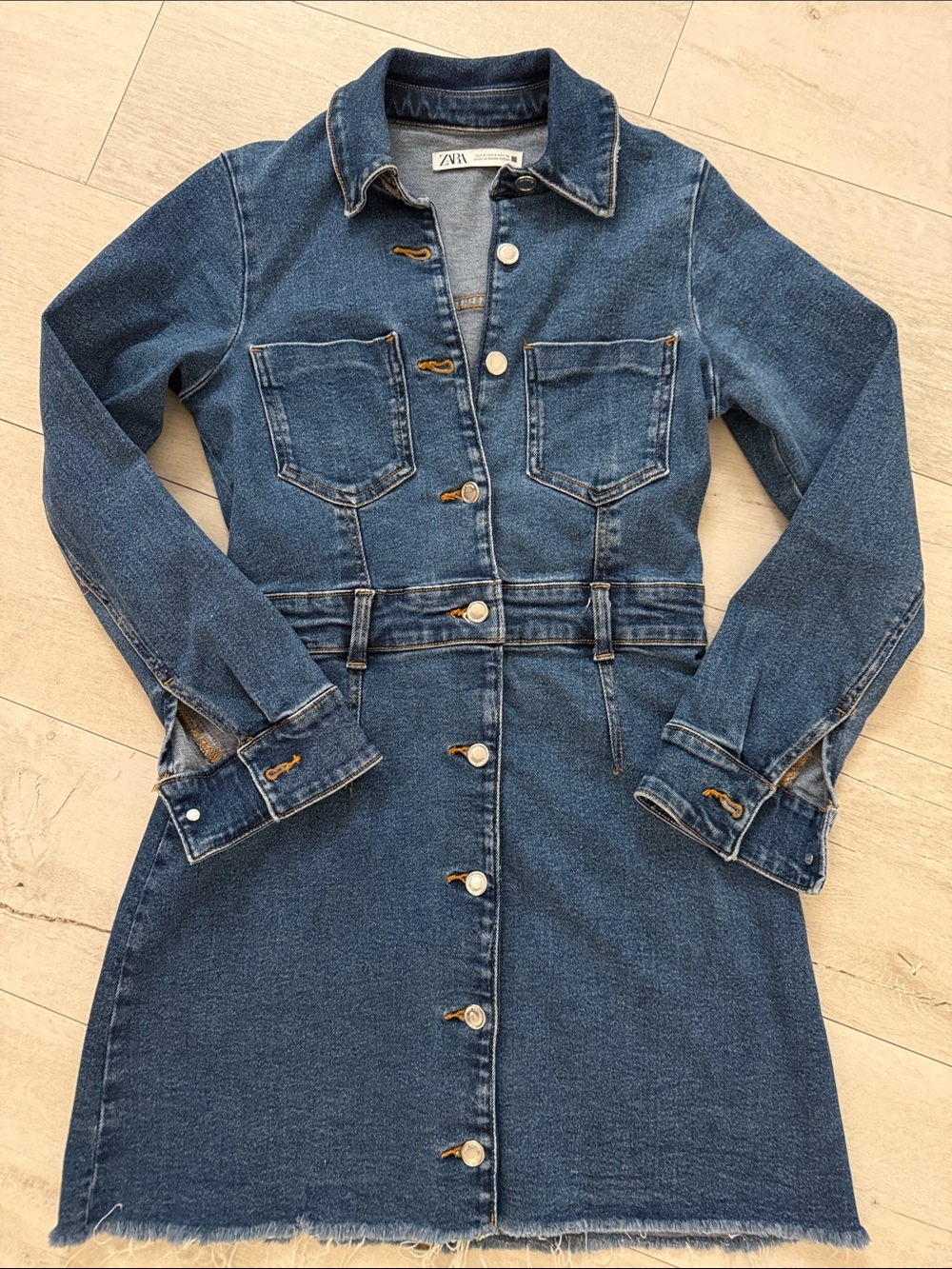 Zara Blue Denim Long-Sleeve Button Dress